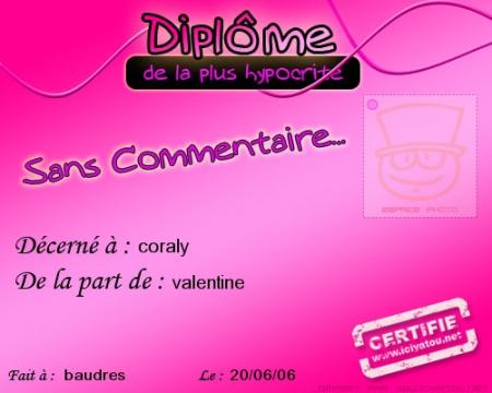 diplôme décerner à coraly :